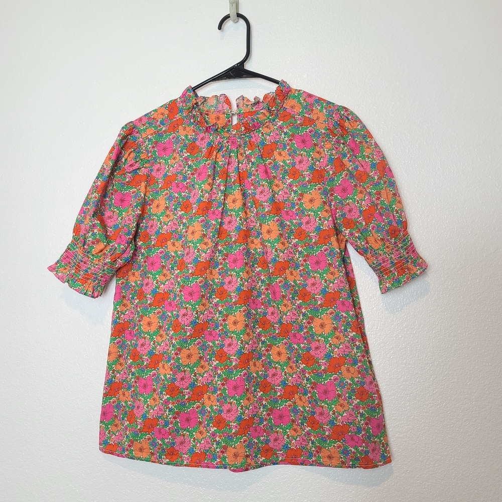 J.Crew Liberty Fabric Floral Smocked Puff-sleeve Top In Meadow Song Size Small - Picture 4 of 10